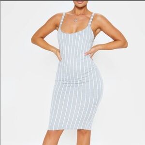 PrettyLittleThing Light Blue Striped Midi Dress
